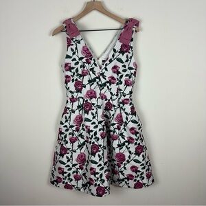 RW & Co White & Purple Rose Floral Print Brocade Dress, 6
